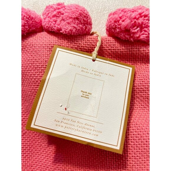 Pottery Barn Teen Pink Pillow Cover 12 x 24 Organic Cotton Pom Poms NWT - Picture 3 of 4